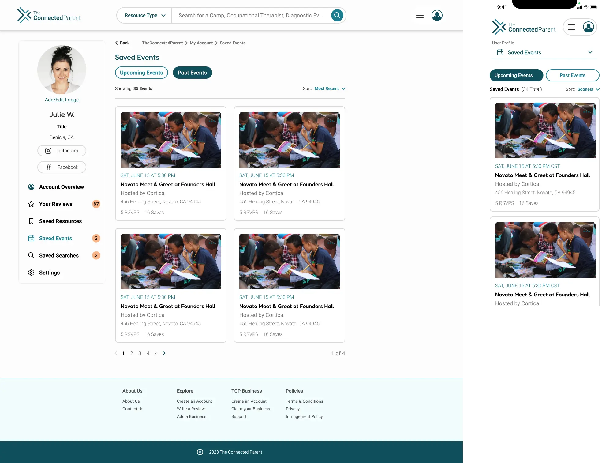 User Profile Events Screen